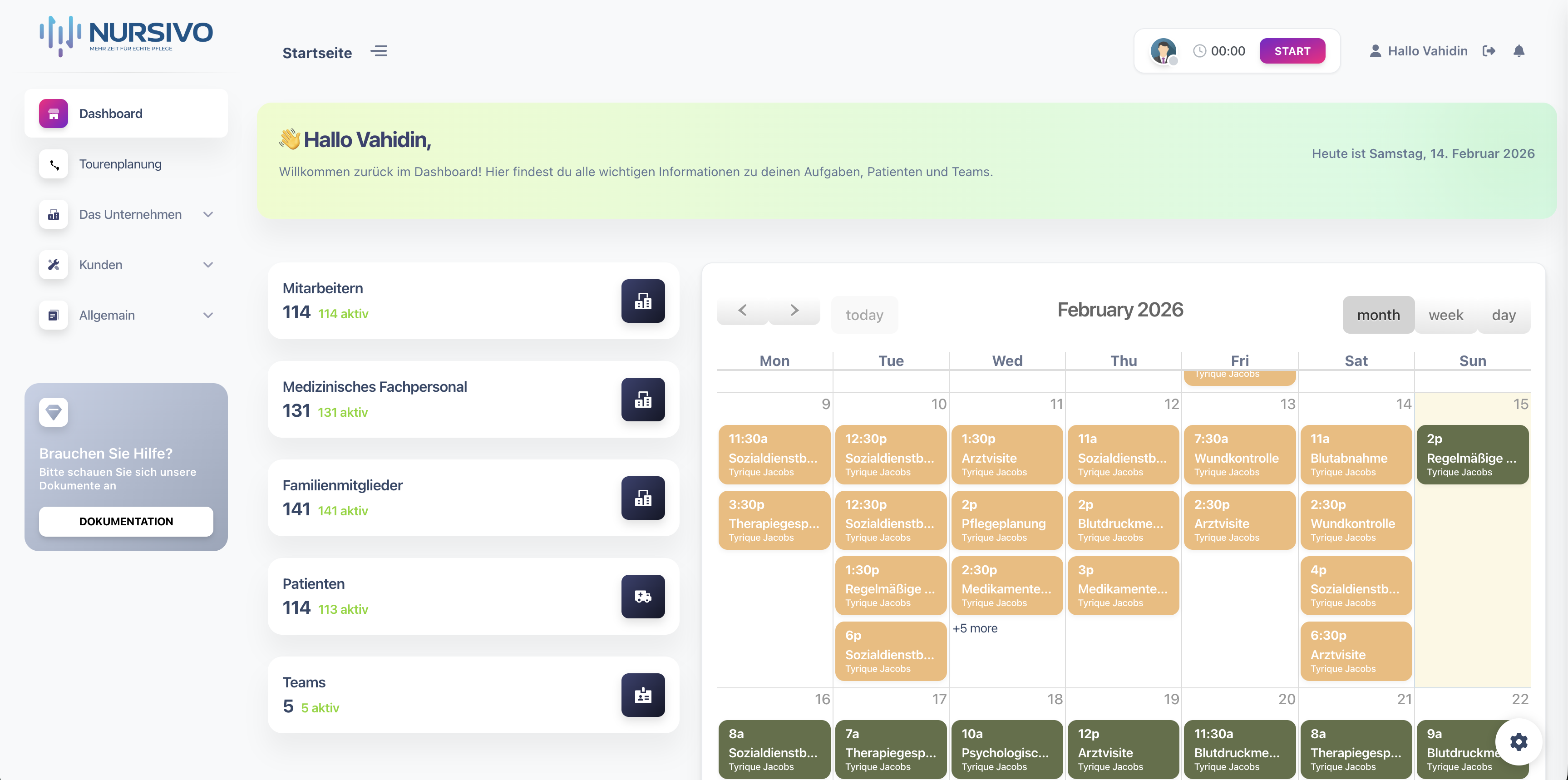 Nursivo Dashboard – Pflegedienst Software für Dokumentation, Planung und Auswertungen