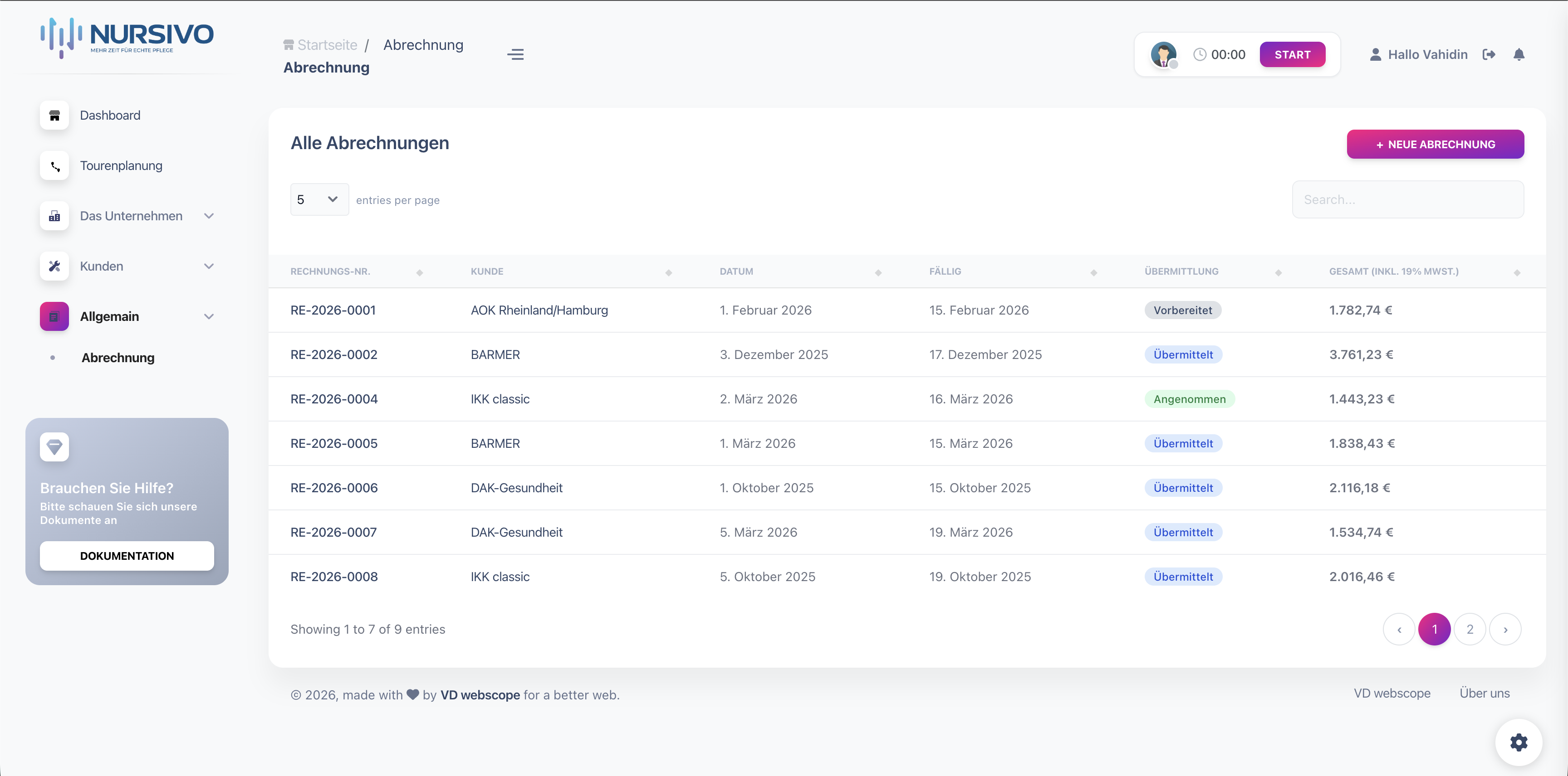 Abrechnung in Nursivo mit Übermittlung an Krankenkassen